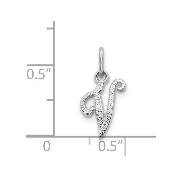 14k White Gold, Sadie Collection, Mini Satin Script Initial V Charm - Picture 3 of 4